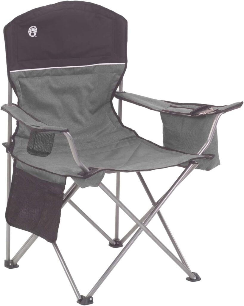 Coleman Portable Camping Chair with 4-Can Cooler, Fully Cushioned Seat and Back with Side Pocket and Cup Holder, Carry Bag Included, Collapsible Chair for Camping, Tailgates, Beach, and Sports