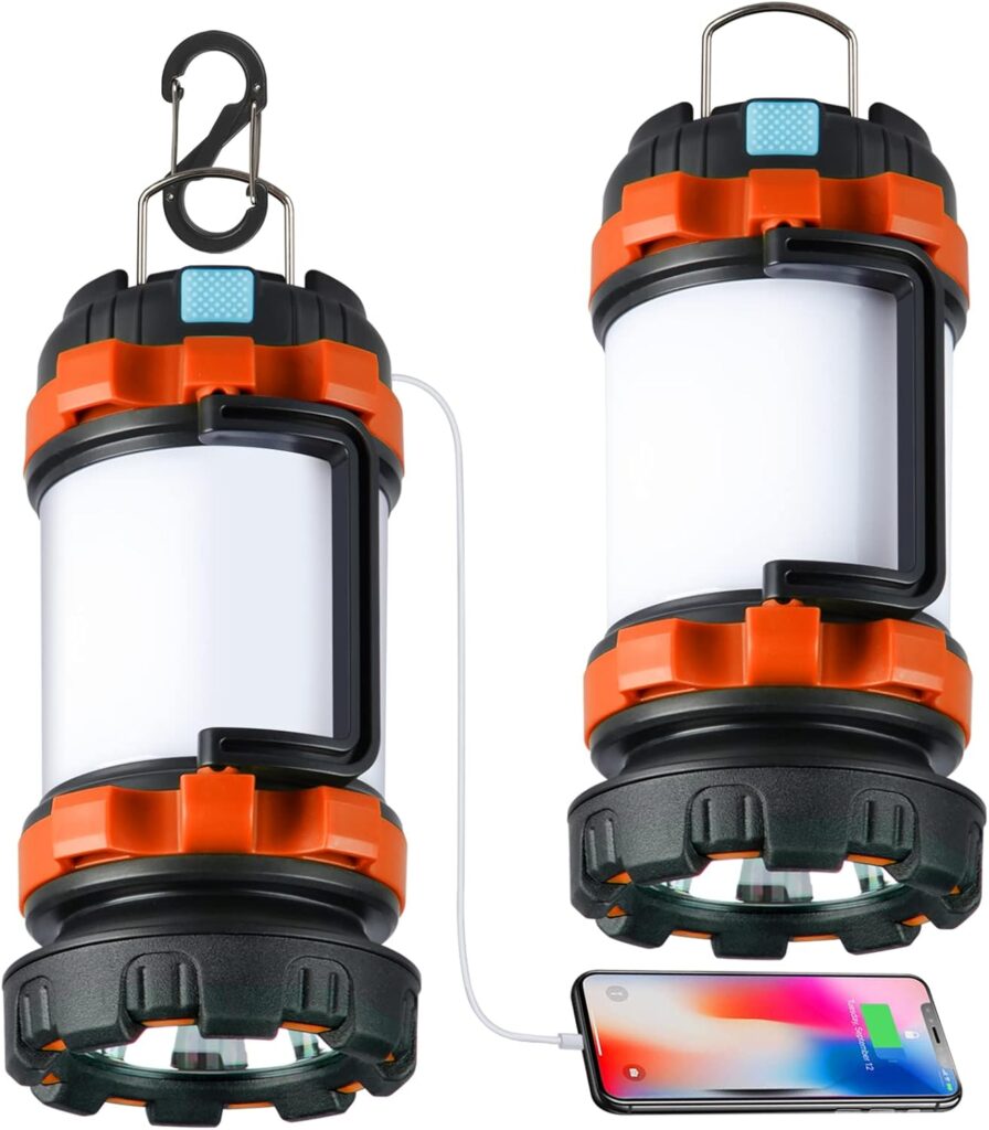 2 Pack Camping Lantern, Outdoor Led Camping Lantern, Rechargeable Flashlights with 1000LM, 6 Modes, 4000mAh Power Bank, IPX5 Waterproof Portable Emergency Camping Light for Hurricane Survival Hiking