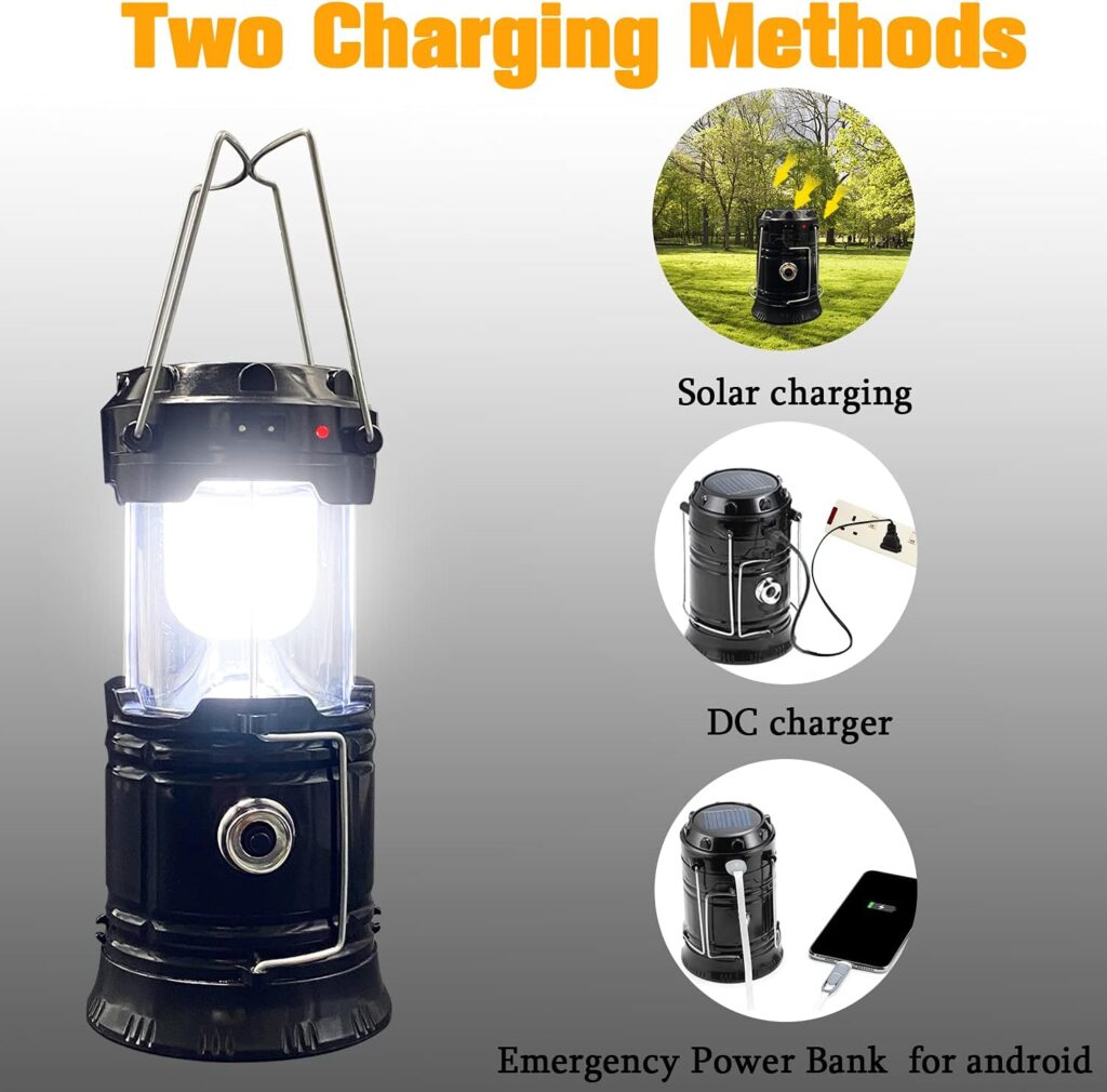 2-Pack Collapsible Camping Lantern XTAUTO Solar AC Rechargeable Portable Lightweight Waterproof LED Flashlight Survival Kits for Indoor Outdoor Home Emergency Light Power Outages Hiking Hurricane