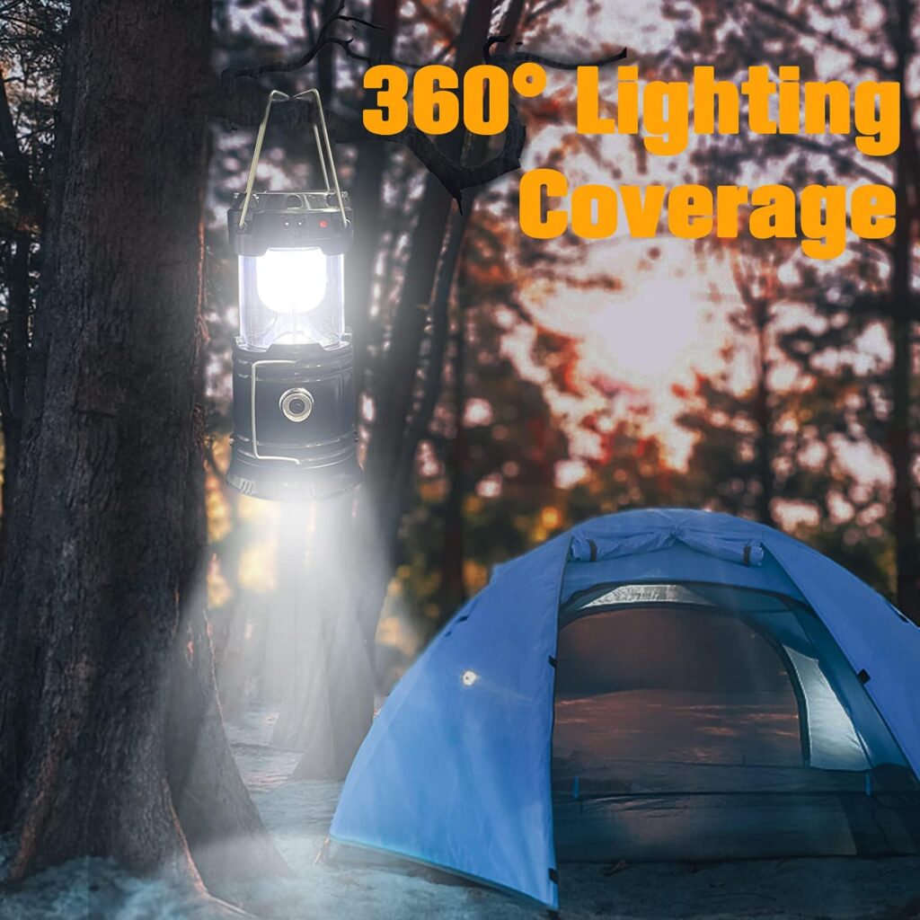 2-Pack Collapsible Camping Lantern XTAUTO Solar AC Rechargeable Portable Lightweight Waterproof LED Flashlight Survival Kits for Indoor Outdoor Home Emergency Light Power Outages Hiking Hurricane