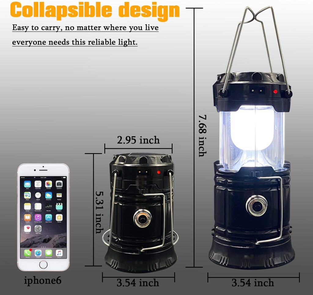 2-Pack Collapsible Camping Lantern XTAUTO Solar AC Rechargeable Portable Lightweight Waterproof LED Flashlight Survival Kits for Indoor Outdoor Home Emergency Light Power Outages Hiking Hurricane