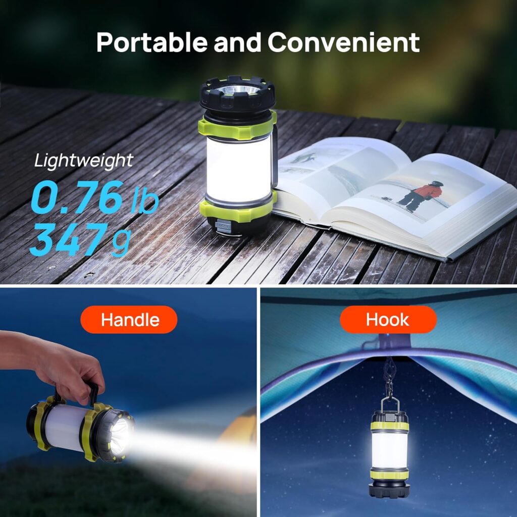 2 Pack LED Camping Lantern Flashlight Rechargeable, Consciot Portable Torch with 6 Light Modes, 3600mAh Power Bank, IPX4 Waterproof, USB C, Camping Lights for Hurricane, Emergency, Survival Kits