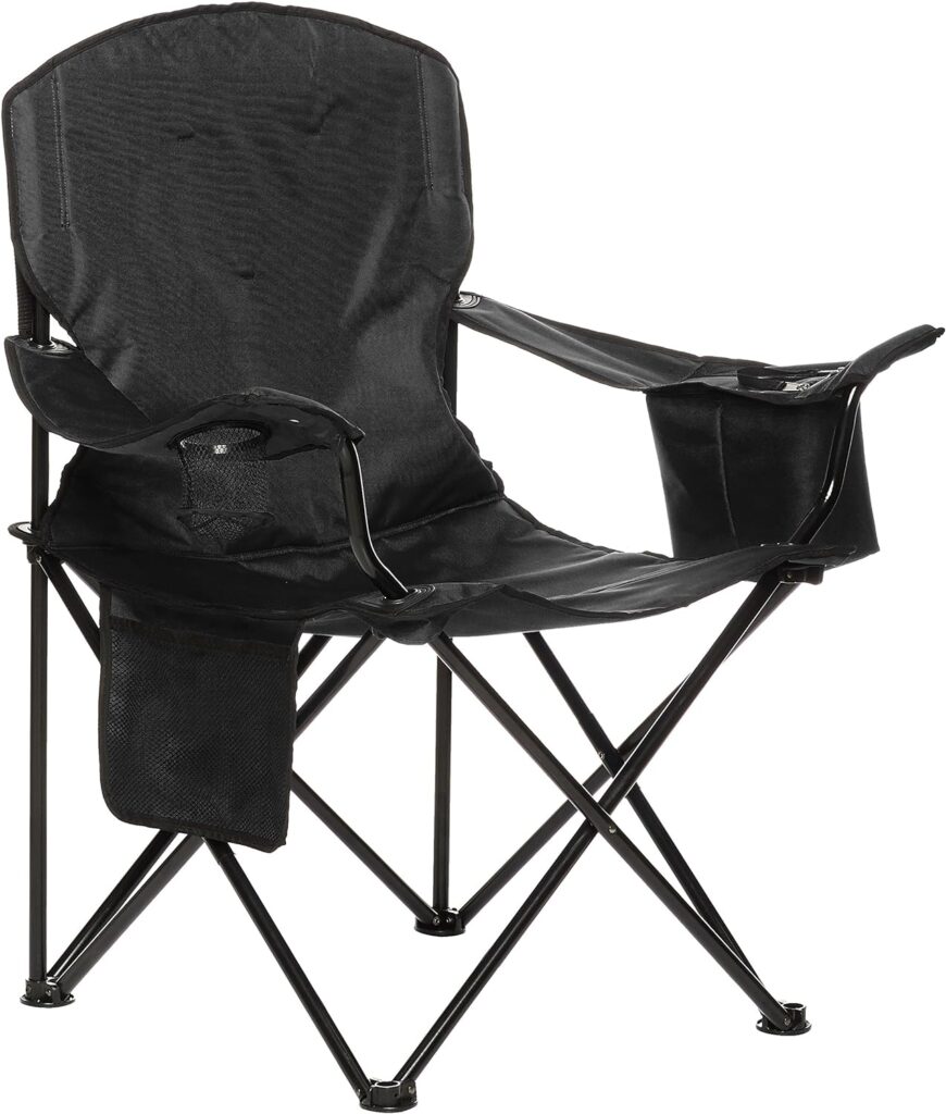 Amazon Basics Portable Folding Camping Chair with 4-Can Cooler, Side Pocket and Cup Holder with Carrying Bag