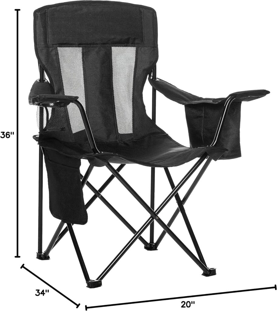 Amazon Basics Portable Folding Camping Chair with 4-Can Cooler, Side Pocket and Cup Holder with Carrying Bag