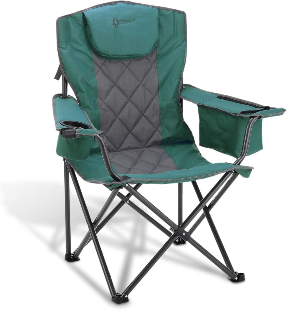 ARROWHEAD OUTDOOR Portable Folding Camping Quad Chair w/ 6-Can Cooler, Cup Wine Glass Holders, Heavy-Duty Carrying Bag, Padded Armrests, Headrest Seat, Supports up to 450lbs, USA-Based Support