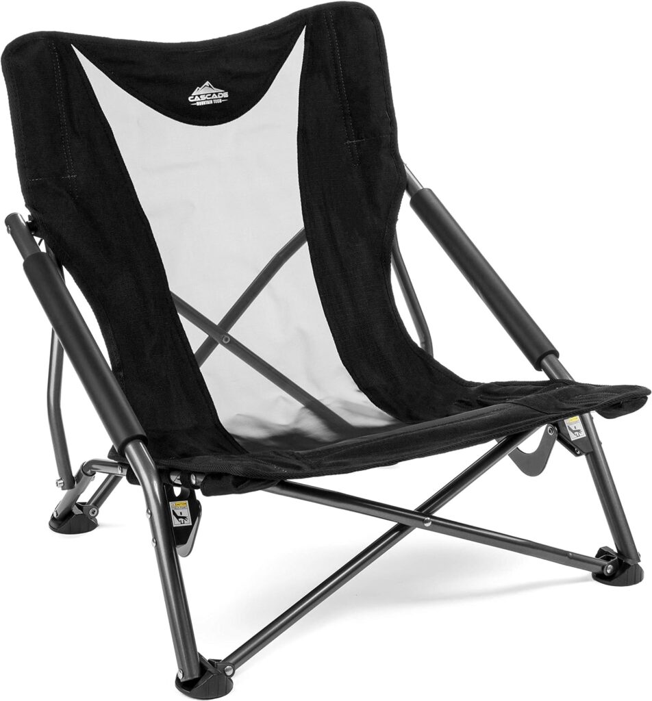 Cascade Mountain Tech Camping Chair - Low Profile Folding Chair for Camping, Beach, Picnic, Barbeques, Sporting Event with Carry Bag , Black