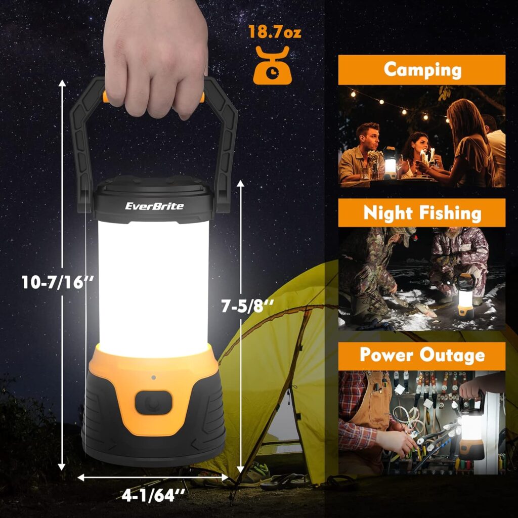 EverBrite Rechargeable LED Camping Lantern with Power Bank Function, 1000 Lumens Camping Lights, 5 Lighting Modes, Ideal for Power Outages, Emergencies, Hurricane, Home and More