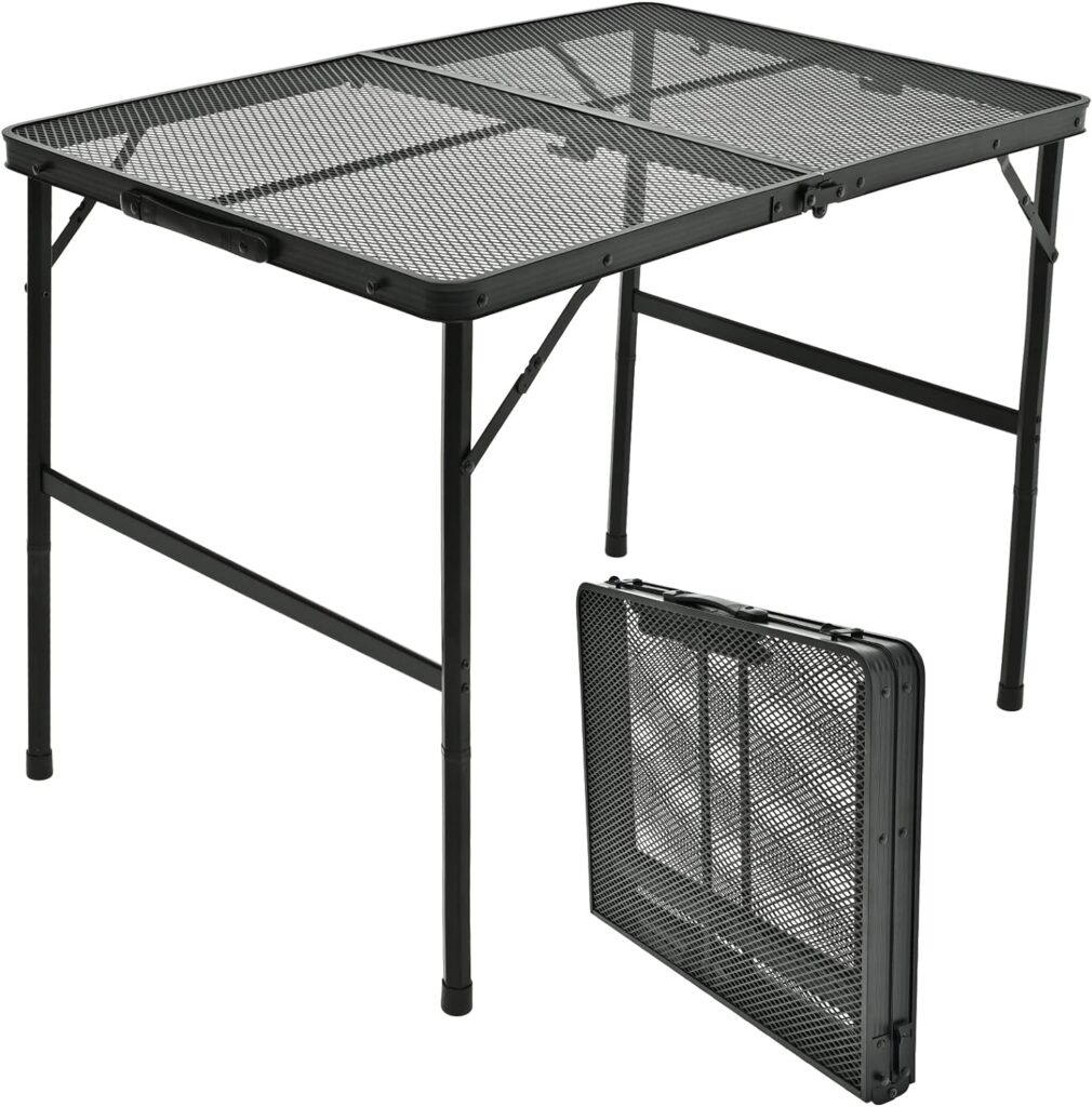 Goaylate Camping Table, 2 ft Folding Grill Table with Mesh Desktop, Anti-Slip Feet, Height Adjustable, Lightweight Portable Aluminum Outdoor Table for Camping, Picnic, RV, BBQ (23.6X16X22.5)