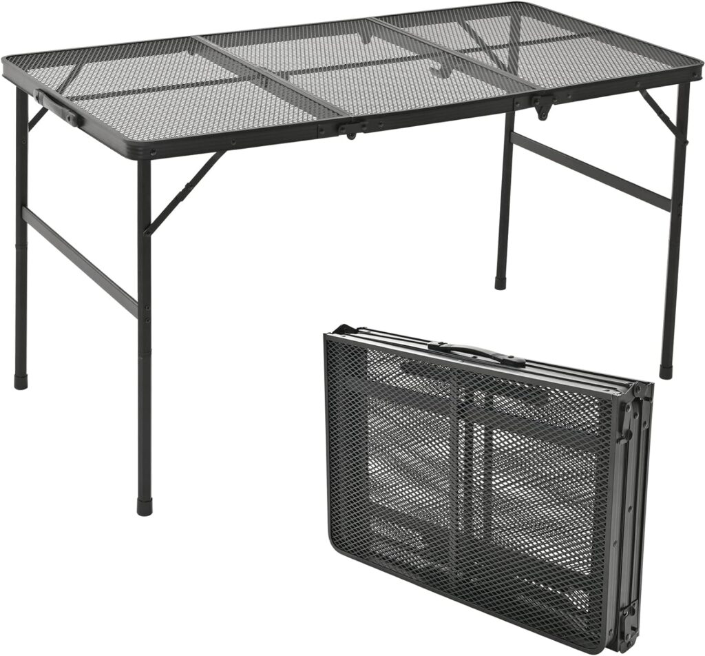 Goaylate Camping Table, 2 ft Folding Grill Table with Mesh Desktop, Anti-Slip Feet, Height Adjustable, Lightweight Portable Aluminum Outdoor Table for Camping, Picnic, RV, BBQ (23.6X16X22.5)