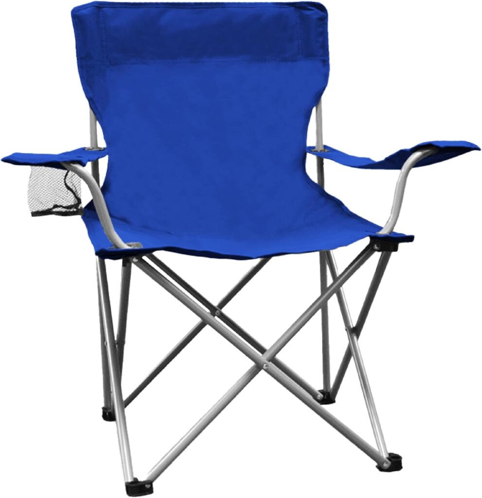 The Weather Station Camping, Lightweight and Portable Outdoor Folding Tailgate Quad Chair with Cup Holder and Armrests, Blue