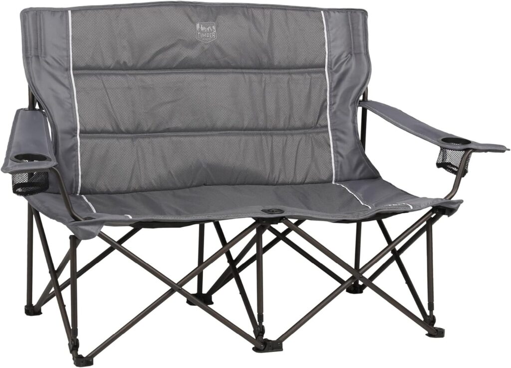 TIMBER RIDGE 2 Person Folding Loveseat Comfortable Double Foldable Camping Chair Folding Lawn chairs for Outside, Grey