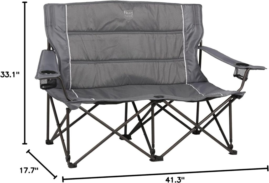 TIMBER RIDGE 2 Person Folding Loveseat Comfortable Double Foldable Camping Chair Folding Lawn chairs for Outside, Grey