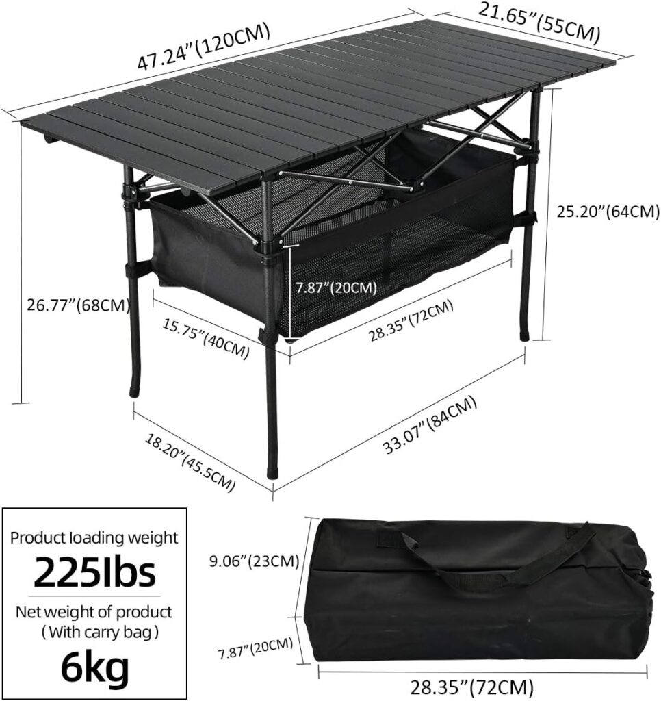 WUROMISE Sanny Outdoor Folding Portable Picnic Camping Table, Aluminum Roll-up Table with Easy Carrying Bag for Indoor,Outdoor,Camping, Beach,Backyard, BBQ, Party, Patio, Picnic