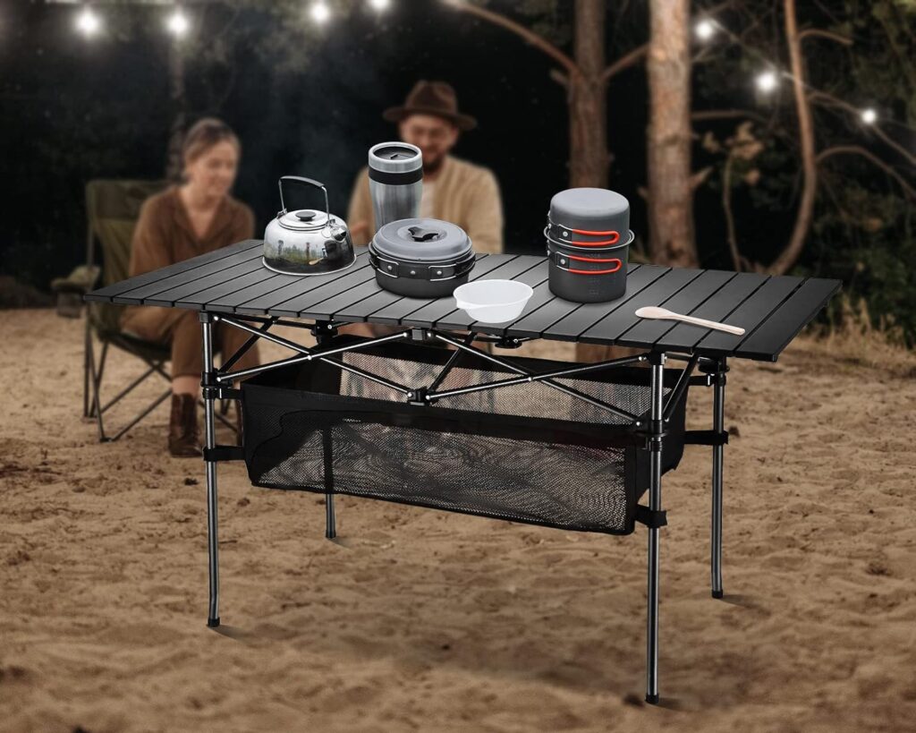 WUROMISE Sanny Outdoor Folding Portable Picnic Camping Table, Aluminum Roll-up Table with Easy Carrying Bag for Indoor,Outdoor,Camping, Beach,Backyard, BBQ, Party, Patio, Picnic