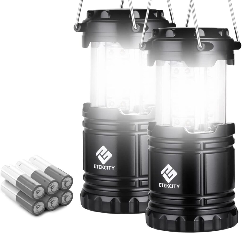 Etekcity Lantern Camping Essentials Lights, Led Lantern for Power Outages, Tent Lights for Emergency, Hurricane, Battery Powered Flashlight, Survival Kits, Operated Lamp, 2 Pack, Black