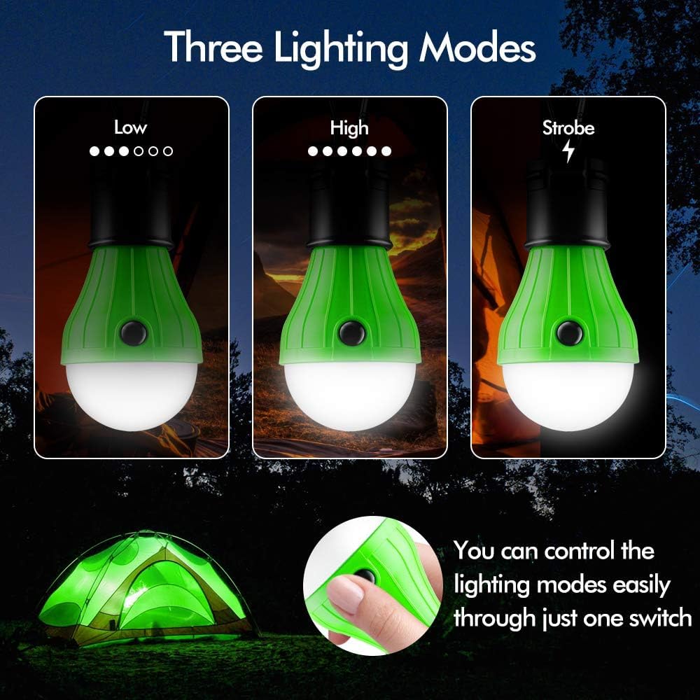 FLY2SKY Tent Lamp Portable LED Tent Light 4 Packs Hook Hurricane Emergency Lights LED Camping Light Bulb Camping Tent Lantern Bulb Camping Equipment for Camping Hiking Backpacking Fishing Outage