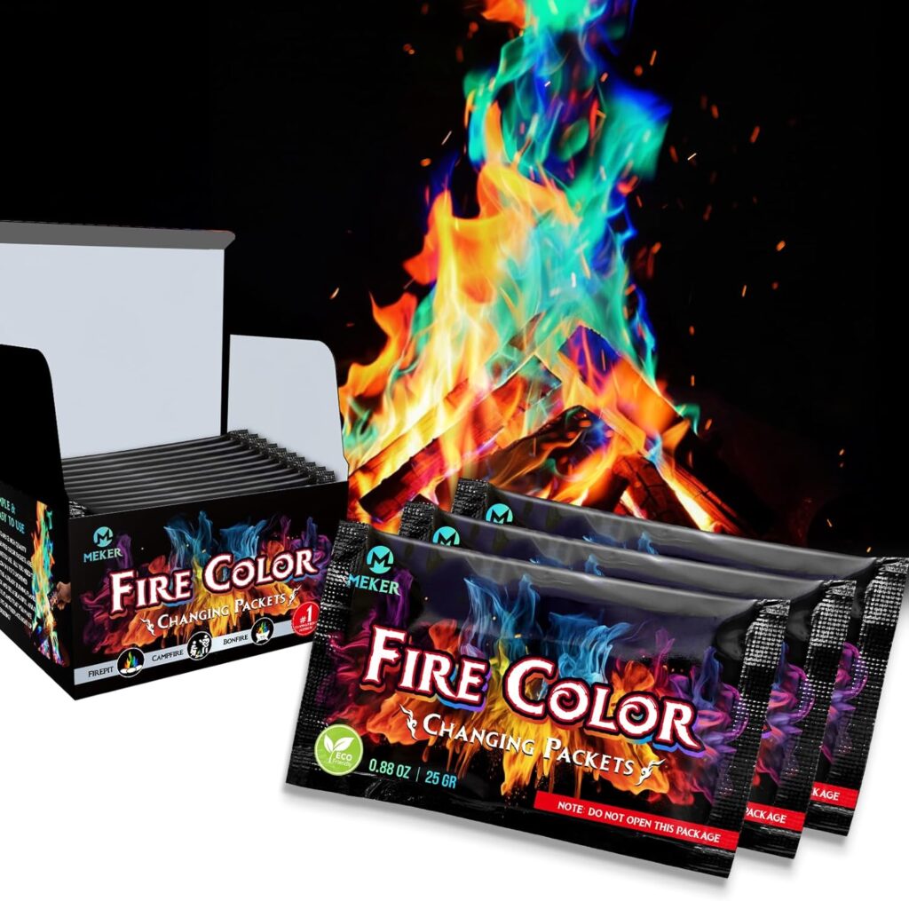 MEKER Fire Color Changing Packets - Fire Pit, Campfires, Outdoor Fireplaces, Bonfire - Magic Colorful Changing Fire - Perfect Fire Camping Accessories for Kids  Adults (12 Pack)