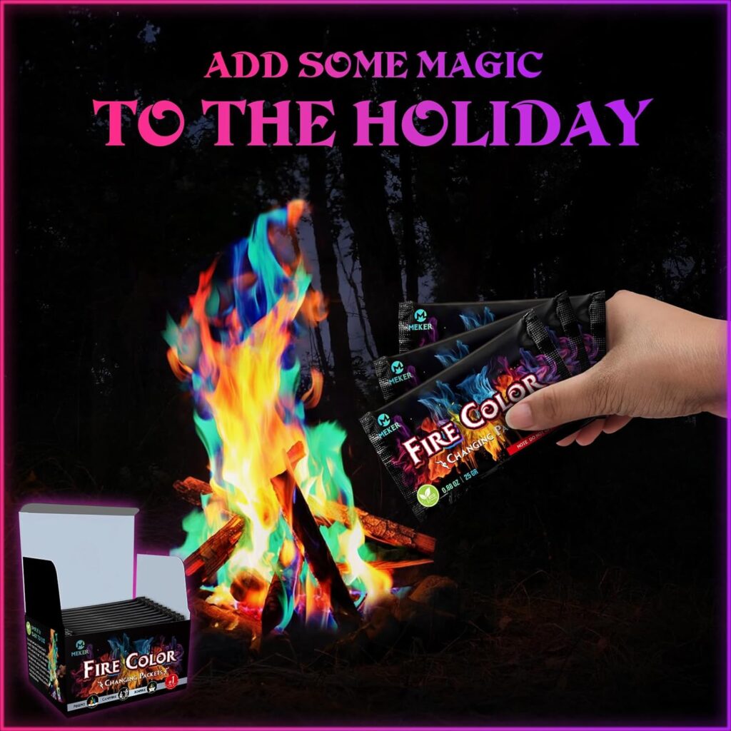 MEKER Fire Color Changing Packets - Fire Pit, Campfires, Outdoor Fireplaces, Bonfire - Magic Colorful Changing Fire - Perfect Fire Camping Accessories for Kids  Adults (12 Pack)