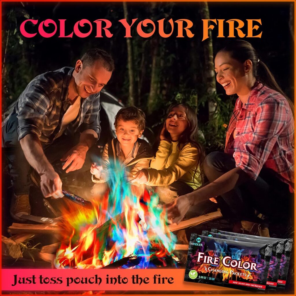 MEKER Fire Color Changing Packets - Fire Pit, Campfires, Outdoor Fireplaces, Bonfire - Magic Colorful Changing Fire - Perfect Fire Camping Accessories for Kids  Adults (12 Pack)