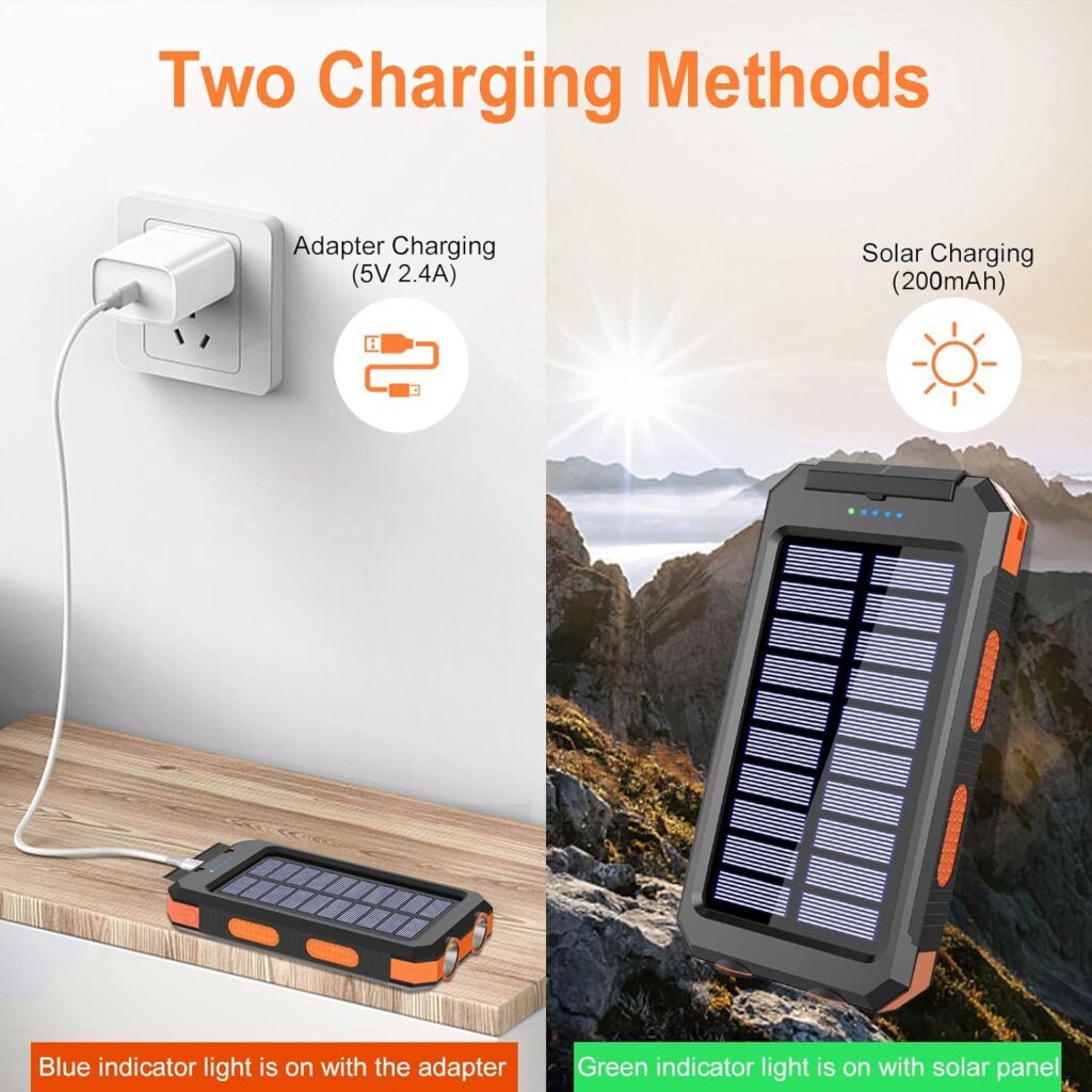 Solar Charger Power Bank, 38800mAh Portable Charger Fast Charger Dual USB Port Built-in Led Flashlight and Compass for All Cell Phone and Electronic Devices