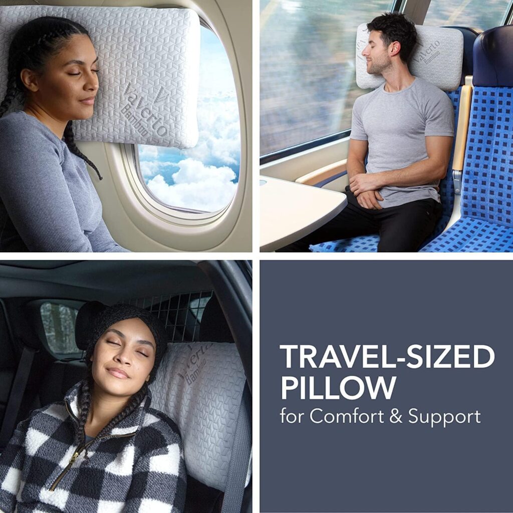 Vaverto Small Memory Foam Pillow for Travel and Camping - Compressible Medium Firm, Contoured Support, Breathable Cover, Machine Washable, Ideal Backpacking, Airplane and Car