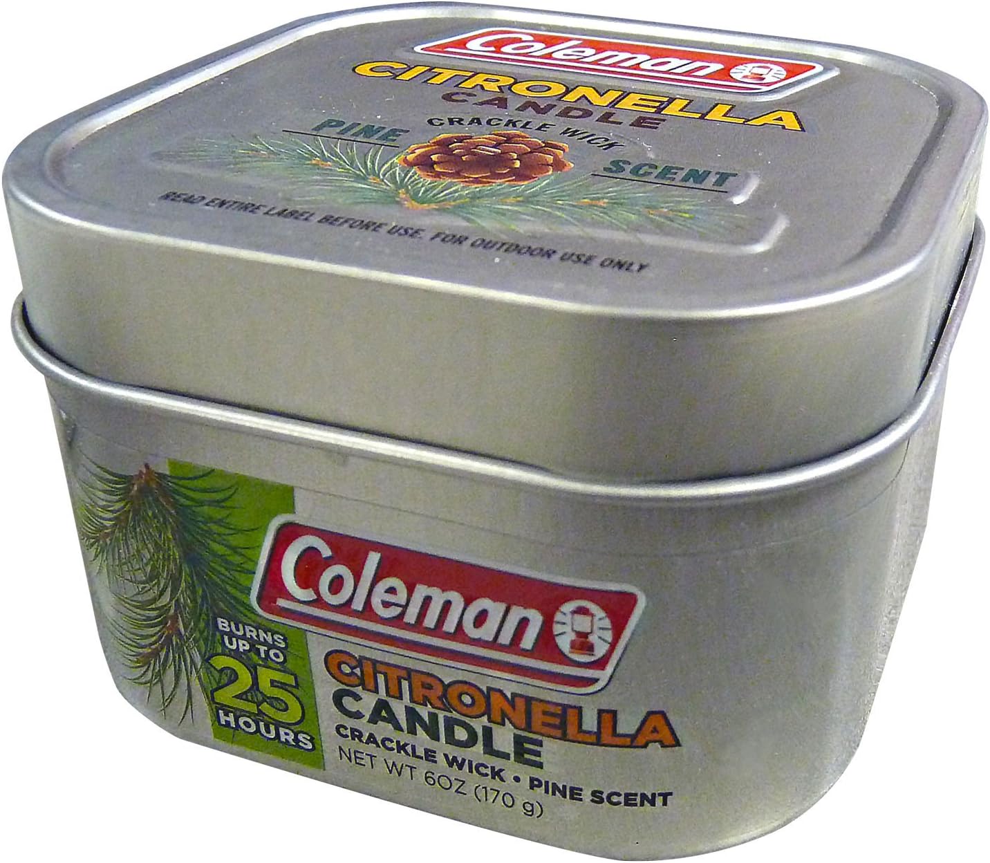 coleman pine scented citronella candle with wooden crackle wick 6 oz tin