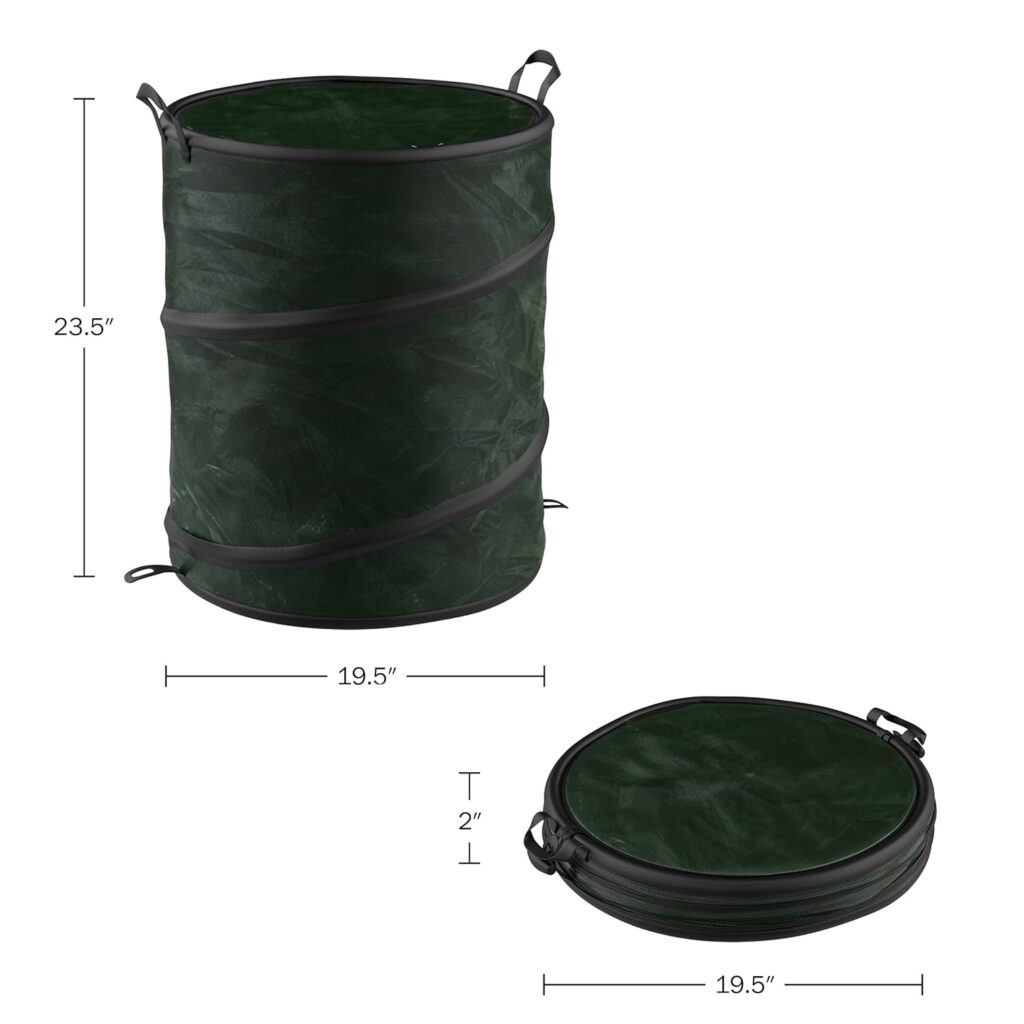 Collapsible Trash Can- Pop Up 33 Gallon Trashcan for Garbage With Zippered Lid By Wakeman Outdoors -Ideal for Camping Recycling and More (Green)