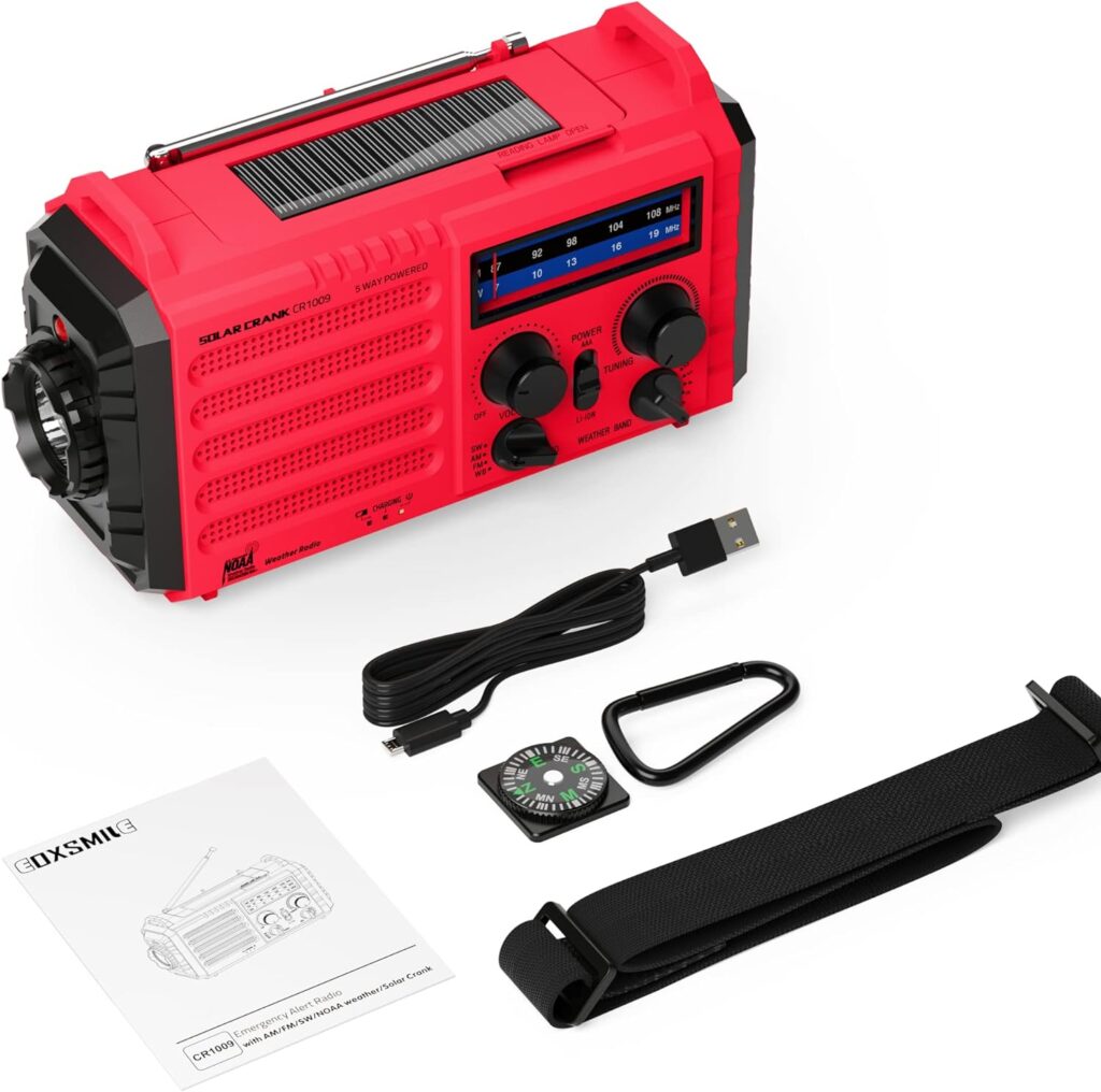 Emergency Radio with NOAA Weather Alert, Portable Solar Hand Crank AM/FM Radio for Survival,Rechargeable Battery Powered Radio,USB Charger,Flashlight,Reading Lamp,for Home Outdoor