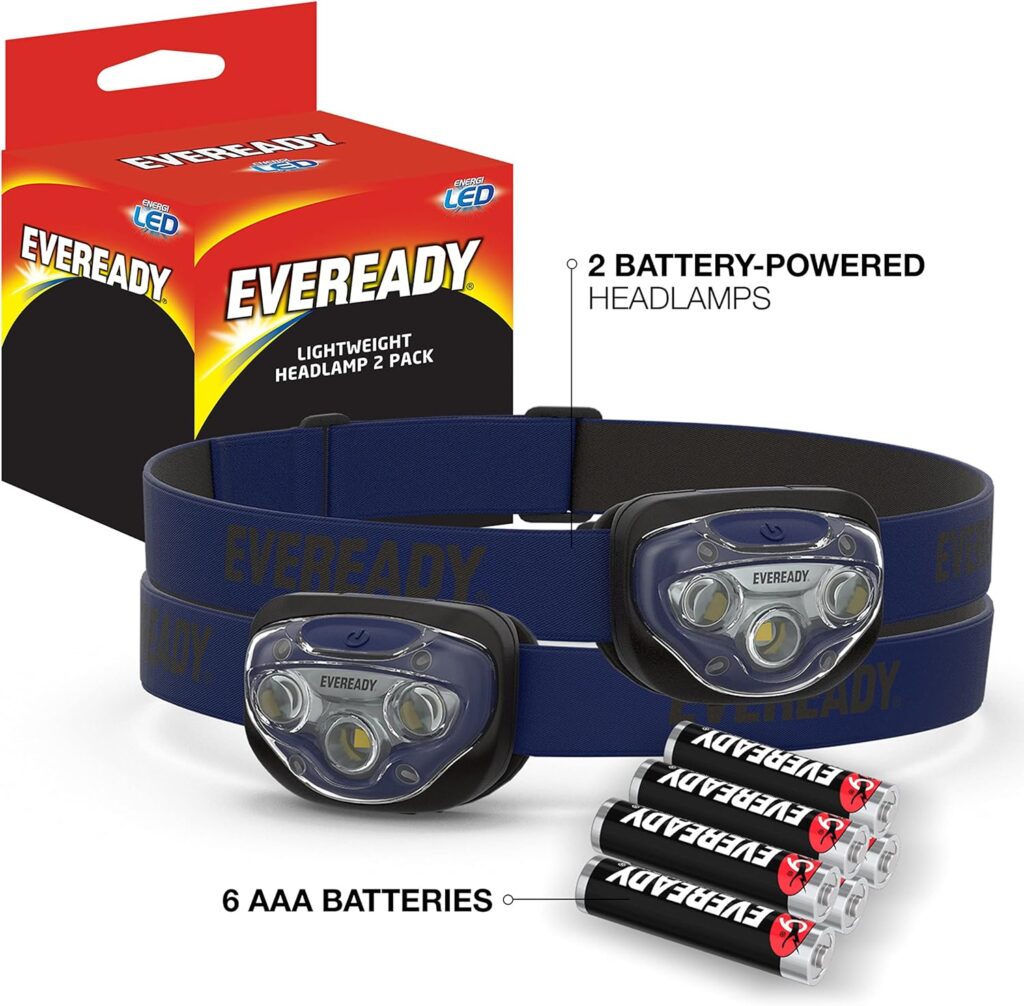 Eveready LED Headlamps (2-Pack), Bright and Durable Head Lights for Running, Camping, Fishing, Emergency (Batteries Included),Navy Blue (2-Pack),Adjustable