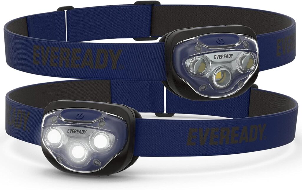 Eveready LED Headlamps (2-Pack), Bright and Durable Head Lights for Running, Camping, Fishing, Emergency (Batteries Included),Navy Blue (2-Pack),Adjustable