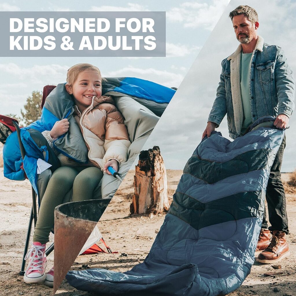 MalloMe Sleeping Bags for Adults Cold Weather  Warm - Backpacking Camping Sleeping Bag for Kids 10-12, Girls, Boys - Lightweight Compact Camping Gear Must Haves Hiking Essentials Sleep Accessories