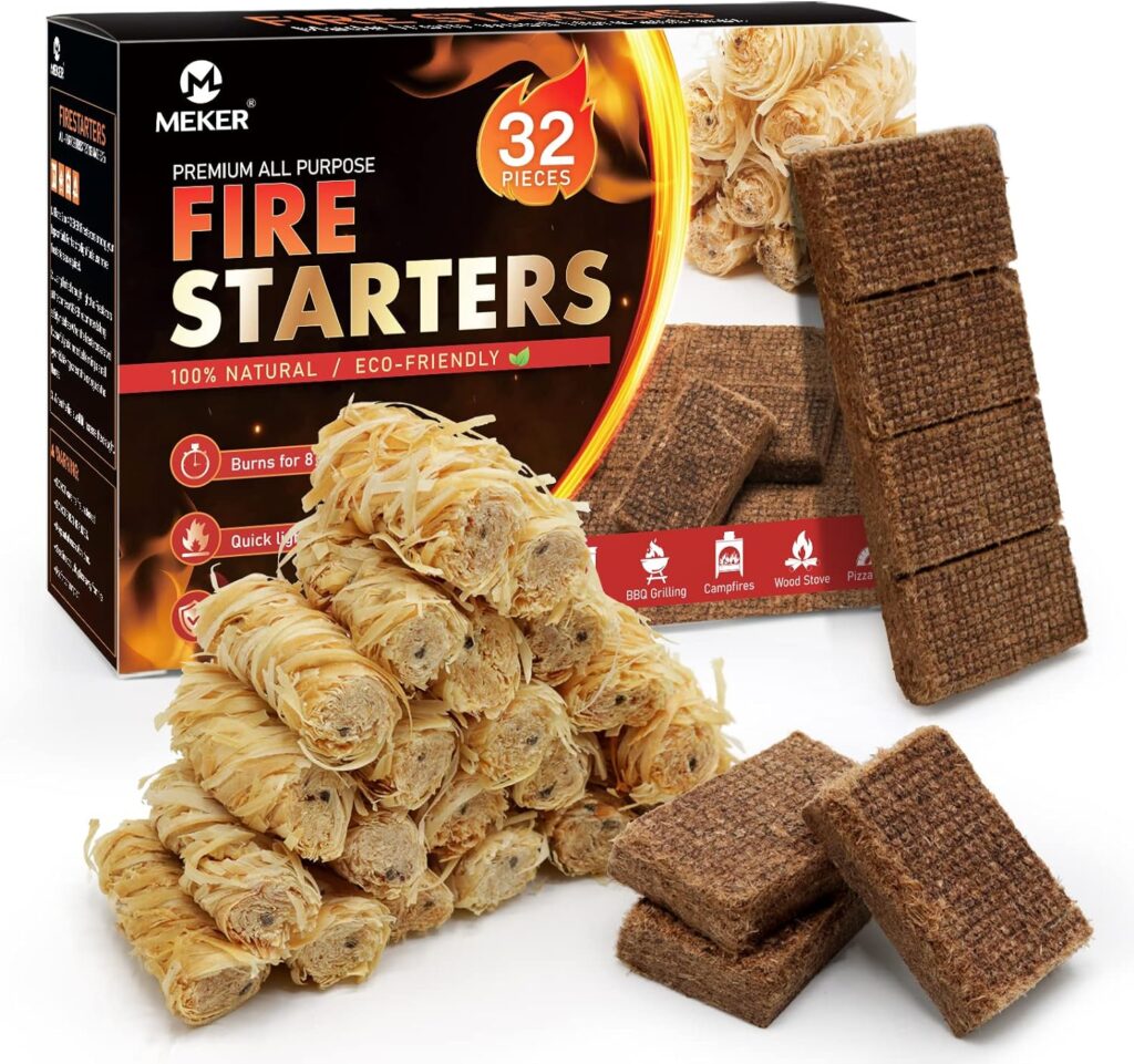 MEKER Fire Starters - Natural Fire Starters for Fireplace, Campfires, Fire Pit, BBQ Grill, Wood Stove, All Weather Charcoal Starter, Wood Wool Firelighters  Odorless Fire Starter Eco Friendly