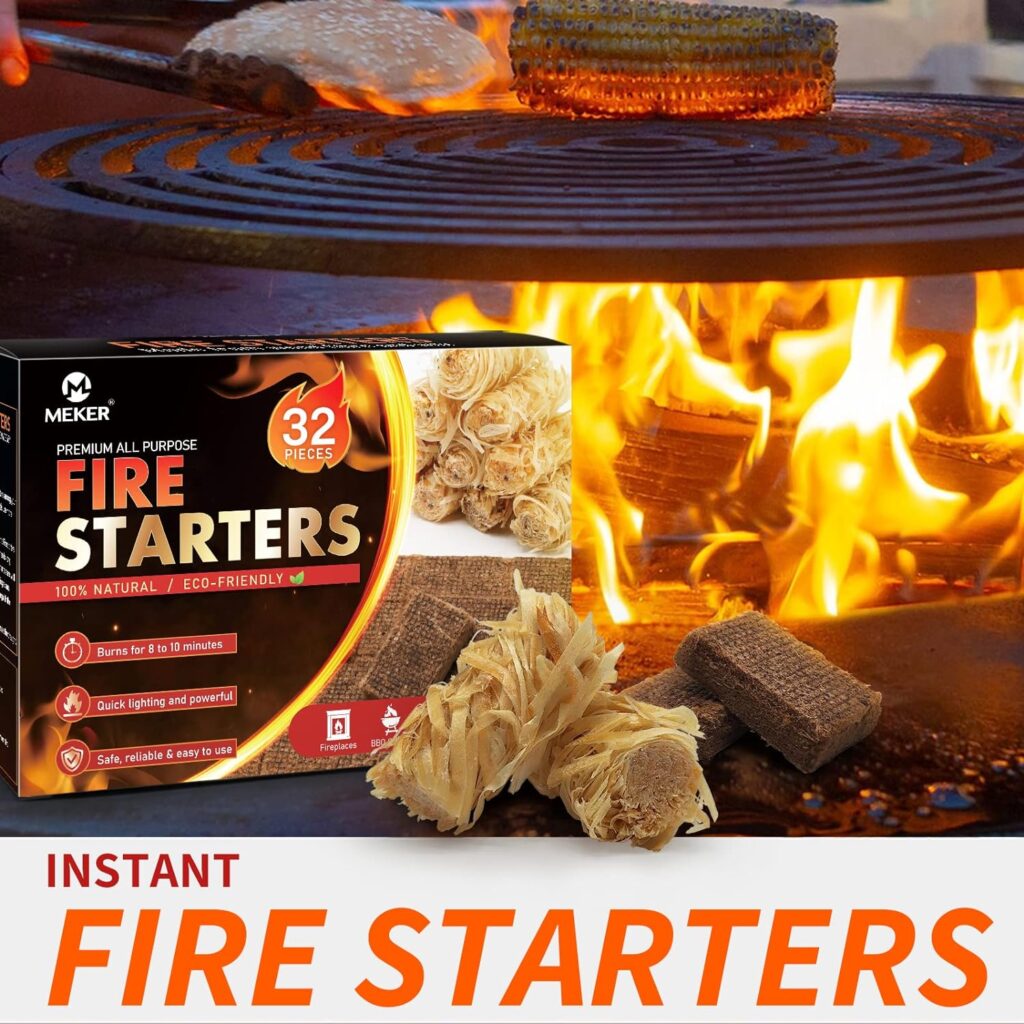 MEKER Fire Starters - Natural Fire Starters for Fireplace, Campfires, Fire Pit, BBQ Grill, Wood Stove, All Weather Charcoal Starter, Wood Wool Firelighters  Odorless Fire Starter Eco Friendly