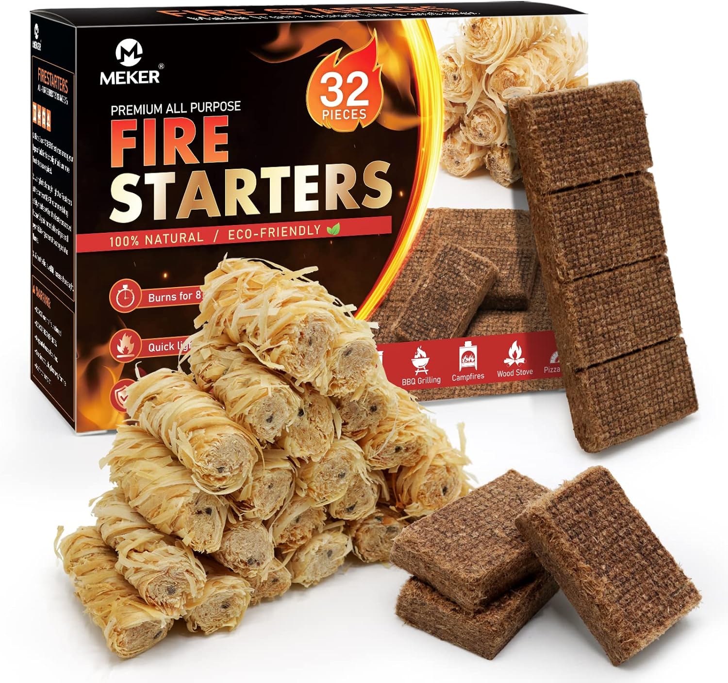 meker fire starters natural fire starters for fireplace campfires fire pit bbq grill wood stove all weather charcoal sta