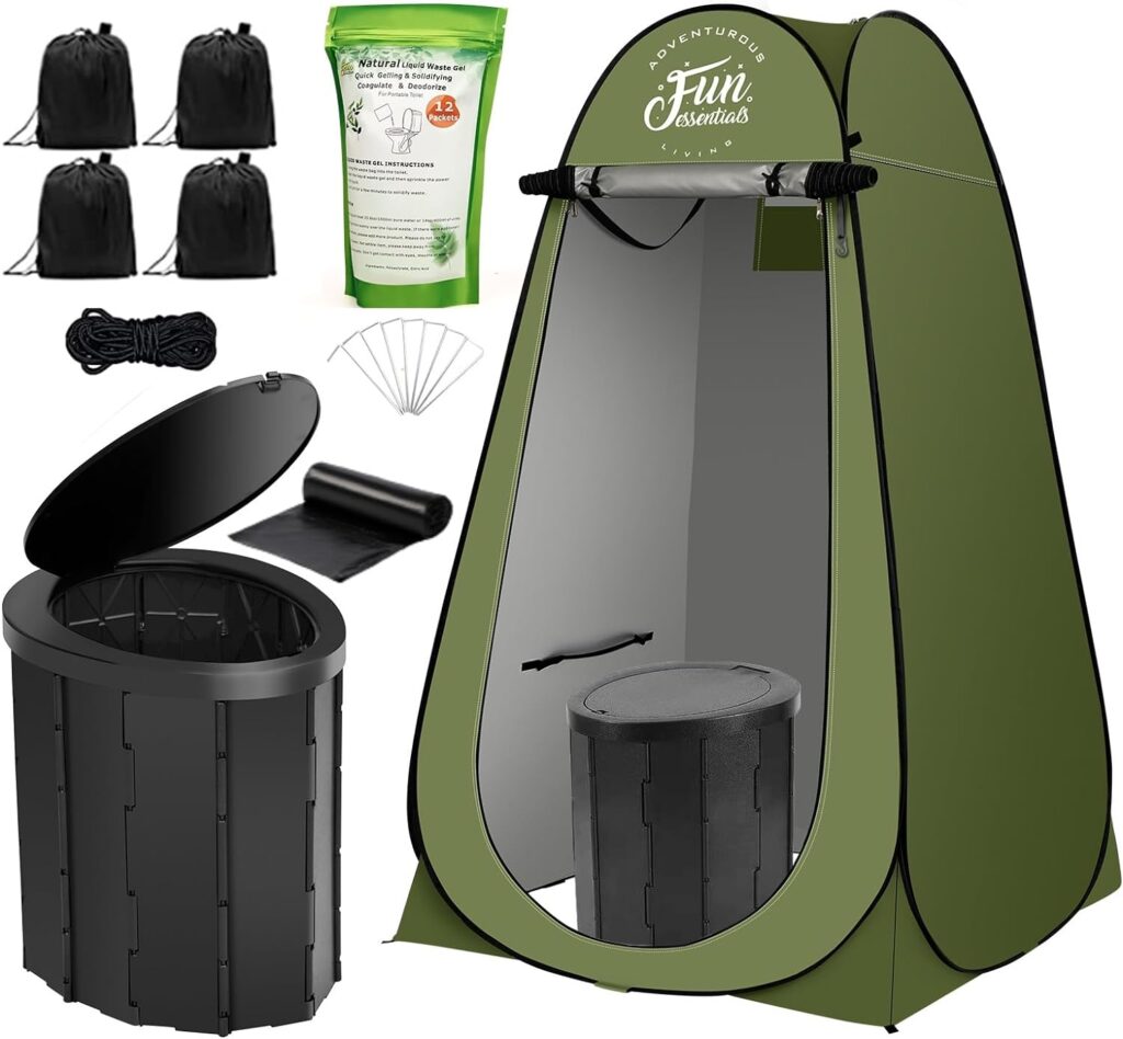 Portable Toilet Kit For Adults, Pop Up Privacy Tent, X Large Camping Folding Toilet, 12 Toilet bags, 12 pack Liquid Waste Gel, Washable Foldable For Travel,RV,Outdoor