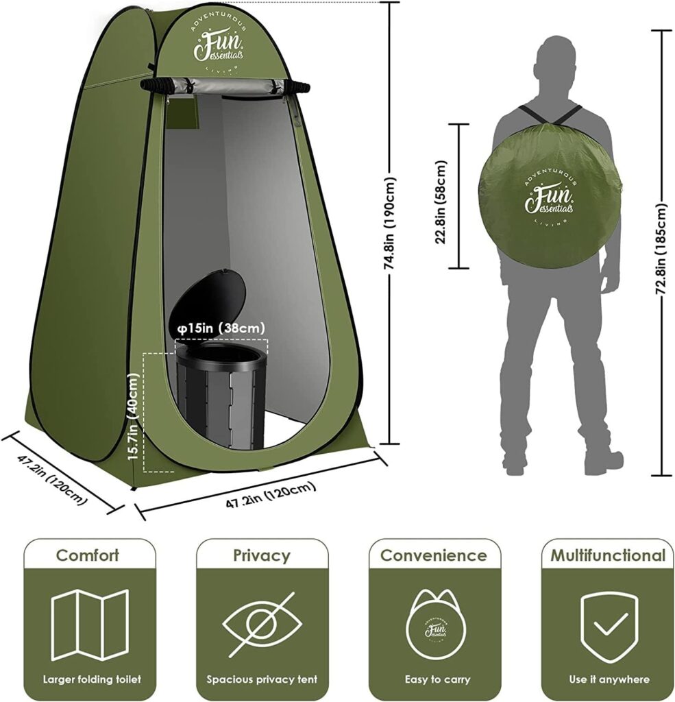 Portable Toilet Kit For Adults, Pop Up Privacy Tent, X Large Camping Folding Toilet, 12 Toilet bags, 12 pack Liquid Waste Gel, Washable Foldable For Travel,RV,Outdoor