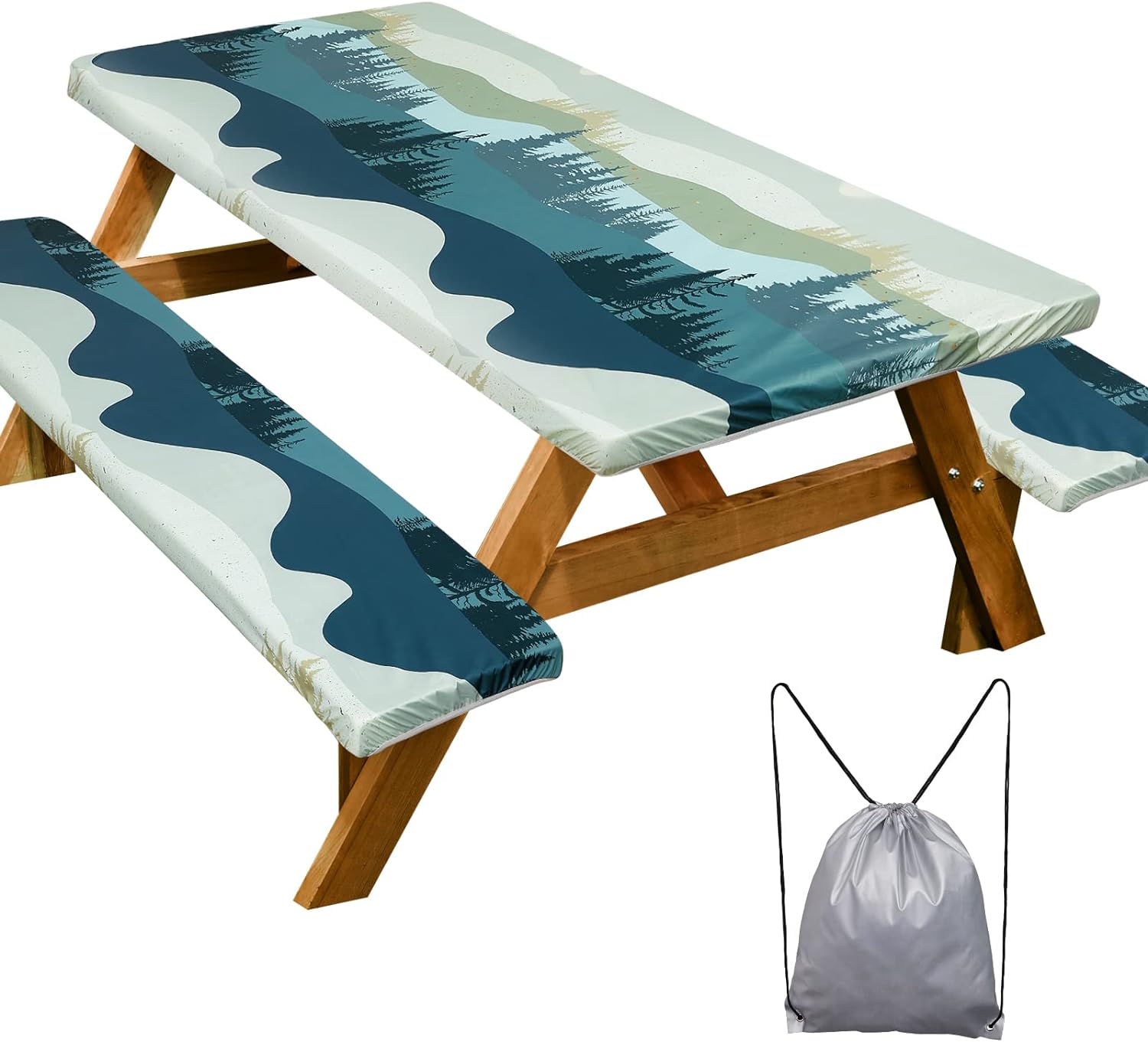 picnic table cover with bench covers camping essentials waterproof windproof camping tablecloth with drawstring bag fitt